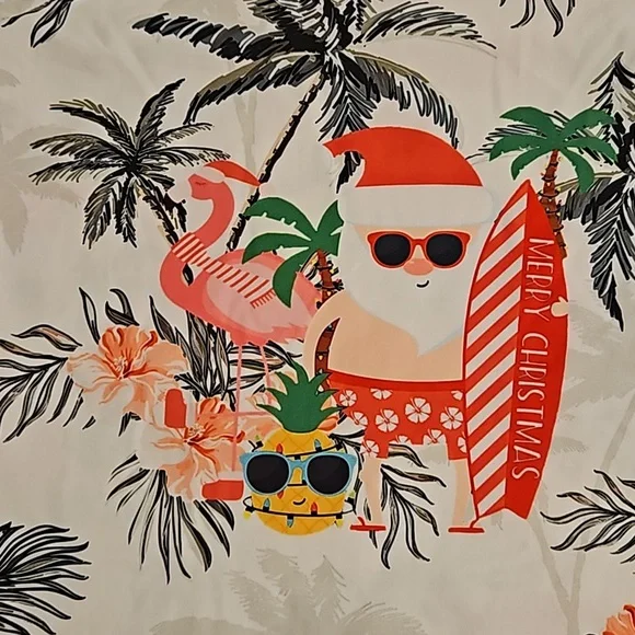 Tropical Santa with a surfboard flamingos pineapple lights ALOHA Christmas Lrg. - Picture 2 of 7